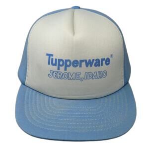 San Sun Trucker Hat Blue White Snapback Tupperware Jerome Idaho Logo Vintage